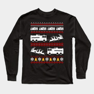 Christmas Firetruck firefighter fireman Long Sleeve T-Shirt